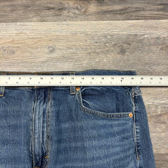 Levis 505 Red Tab Blue Mens 38x30 Regular Straight Stretch‎ Mid Wash Denim Jeans - Picture 6 of 12
